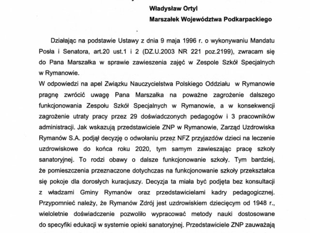 Interwencja w sprawie zawieszenia zajęć w Zespole Szkół Specjalnych w Rymanowie - 0001.jpg