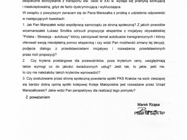 Interwencja poselska w sprawie dalszego funkcjonowania linii transgranicznej Bukowina Tatrzańska - Dolny Kubin oraz przywracania połączeń PKS - 0002.jpg