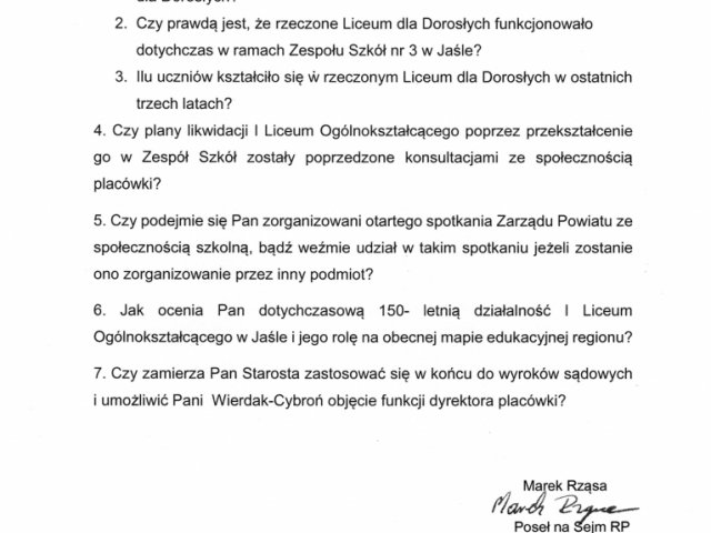 Interwencja w sprawie planów odnośnie przekształcenia I Liceum Ogólnokształcącego w Jaśle. - 0003.jpg