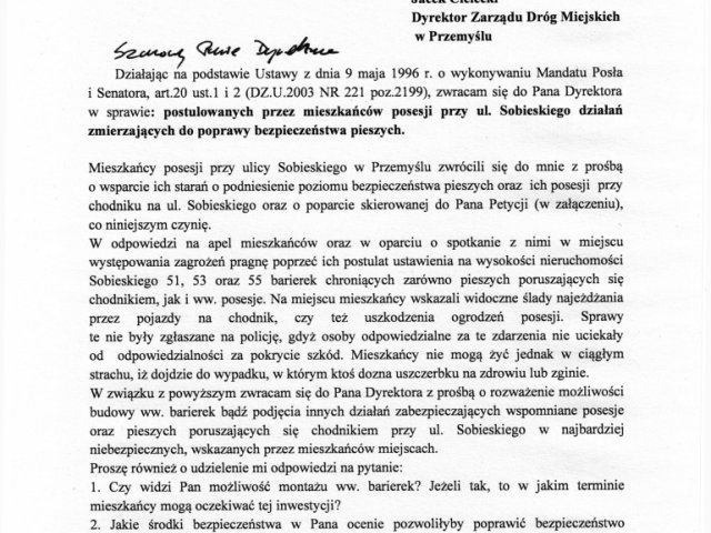 Interwencja w sprawie postulowanych przez mieszkańców posesji przy ul. Sobieskiego działań zmierzających do poprawy bezpieczeństwa pieszych.jpg