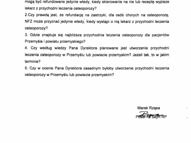 Interwencja w sprawie ograniczonego dostępu pacjentów, z regionu przemyskiego, chorych na osteoporozę do specjalistycznego leczenia możliwości otrzymania refundacji koniecznych badań i leków - 0002.jpg