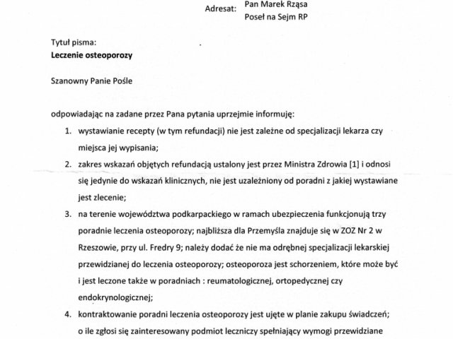 Interwencja w sprawie ograniczonego dostępu pacjentów, z regionu przemyskiego, chorych na osteoporozę do specjalistycznego leczenia możliwości otrzymania refundacji koniecznych badań i leków - 0003.jpg