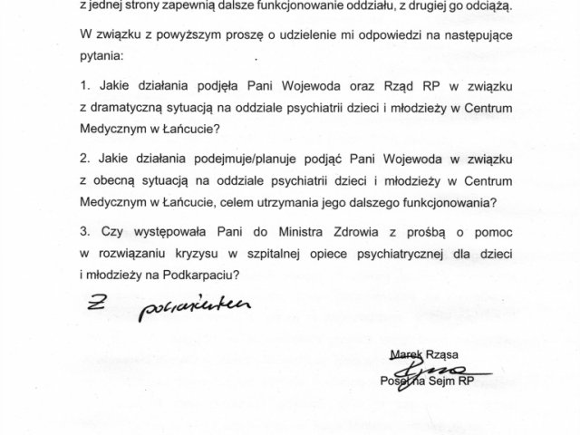 Interwencja w sprawie wstrzymania przyjęć i planowanego zamknięcia oddziału psychiatrii dzieci i młodzieży w Centrum Medycznym w Łańcucie - 0002.jpg