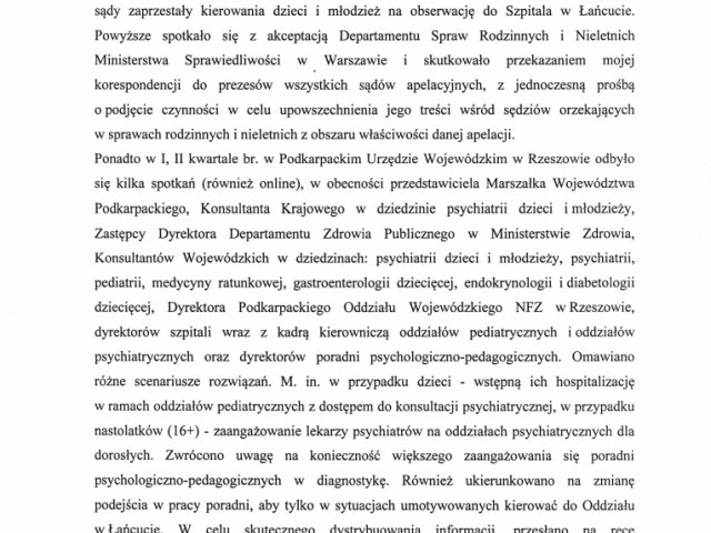 Interwencja w sprawie wstrzymania przyjęć i planowanego zamknięcia oddziału psychiatrii dzieci i młodzieży w Centrum Medycznym w Łańcucie - Odpowiedzi - 0004.jpg