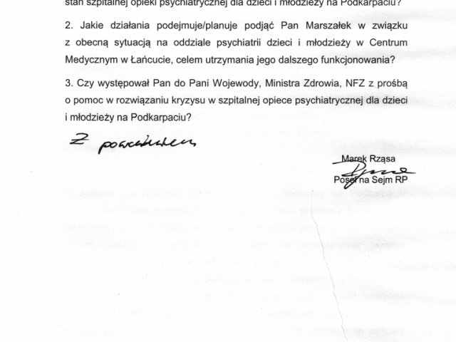 Interwencja w sprawie wstrzymania przyjęć i planowanego zamknięcia oddziału psychiatrii dzieci i młodzieży w Centrum Medycznym w Łańcucie - 0004.jpg