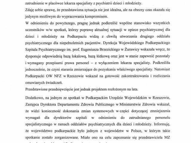 Interwencja w sprawie wstrzymania przyjęć i planowanego zamknięcia oddziału psychiatrii dzieci i młodzieży w Centrum Medycznym w Łańcucie - Odpowiedzi - 0005.jpg