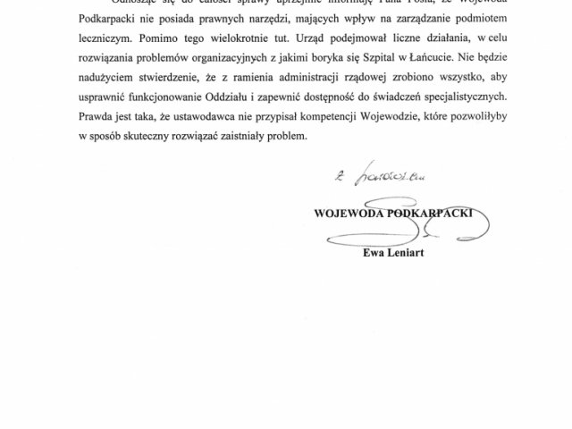 Interwencja w sprawie wstrzymania przyjęć i planowanego zamknięcia oddziału psychiatrii dzieci i młodzieży w Centrum Medycznym w Łańcucie - Odpowiedzi - 0007.jpg