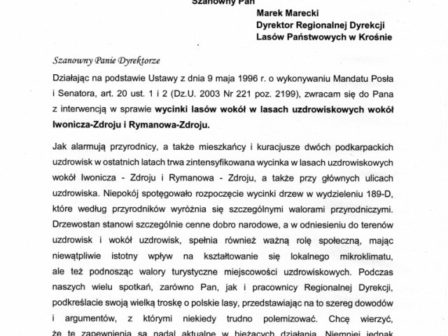 Interwencja w sprawie wycinki lasów wokół w lasach uzdrowiskowych wokół Iwonicza-Zdroju i Rymanowa-Zdroju - 0001.jpg