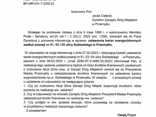 Interwencja ponowna w sprawie ustawienia barier energochłonnych wzdłuż posesji nr 51, 53 i 55 ulicy Sobieskiego w Przemyślu..jpg