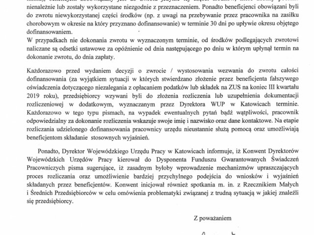 Odpowiedź na interwencję w sprawie skali podejmowanych decyzji o nakazie zwrotu przez przedsiębiorców dotacji w ramach świadczeń mających wesprzeć i chronić rynek pracy w okresie pandemicznym. - 0002.jpg