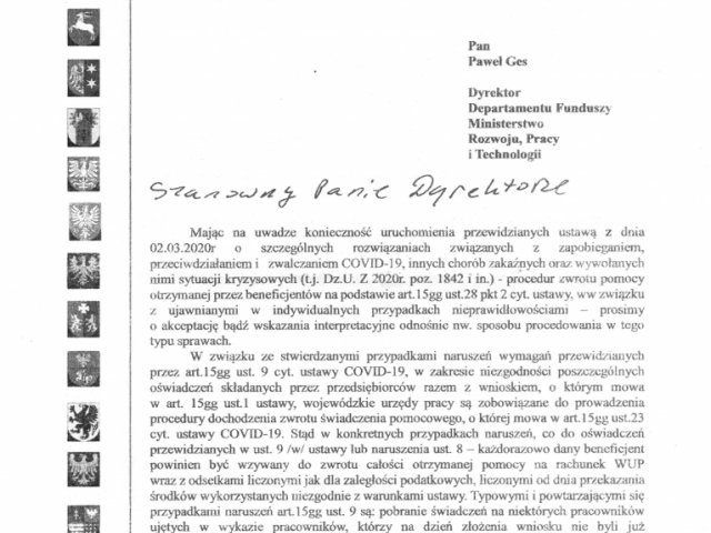 Odpowiedź na interwencję w sprawie skali podejmowanych decyzji o nakazie zwrotu przez przedsiębiorców dotacji w ramach świadczeń mających wesprzeć i chronić rynek pracy w okresie pandemicznym. - 0014.jpg