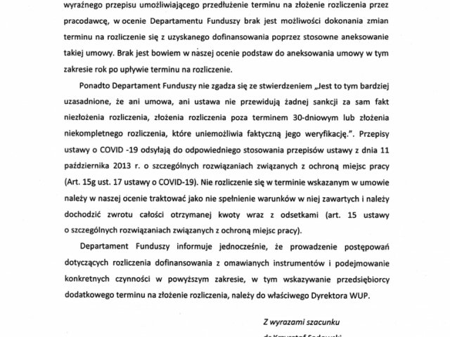 Odpowiedź na interwencję w sprawie skali podejmowanych decyzji o nakazie zwrotu przez przedsiębiorców dotacji w ramach świadczeń mających wesprzeć i chronić rynek pracy w okresie pandemicznym. - 0018.jpg