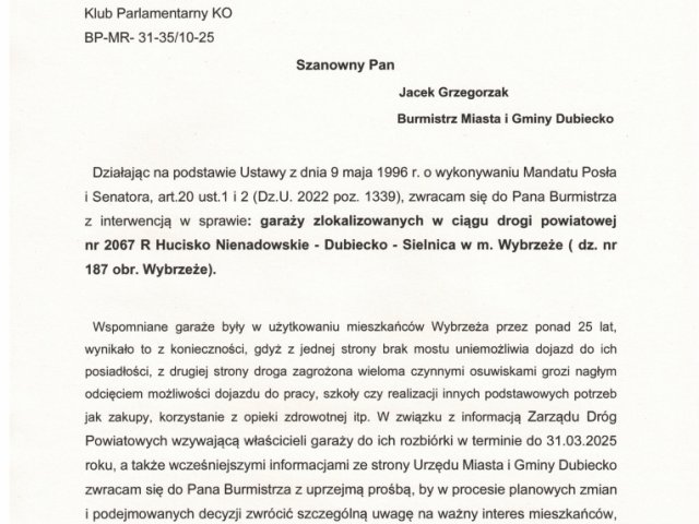 Interwencja w sprawie garaży zlokalizowanych w ciągu drogi powiatowej nr 2067 R Hucisko Nienadowskie - Dubiecko - Sielnica w m. Wybrzeże ( dz. nr 187 obr. Wybrzeże). - 0001.jpg