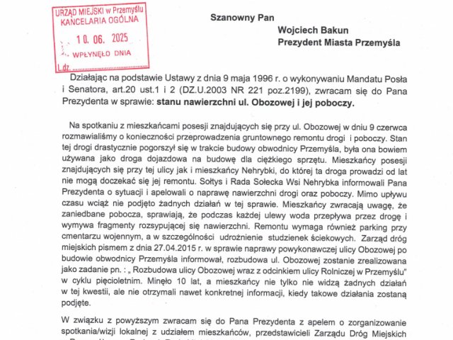 Interwencja w sprawie stanu nawierzchni ul. Obozowej i jej poboczy - 0001.jpg