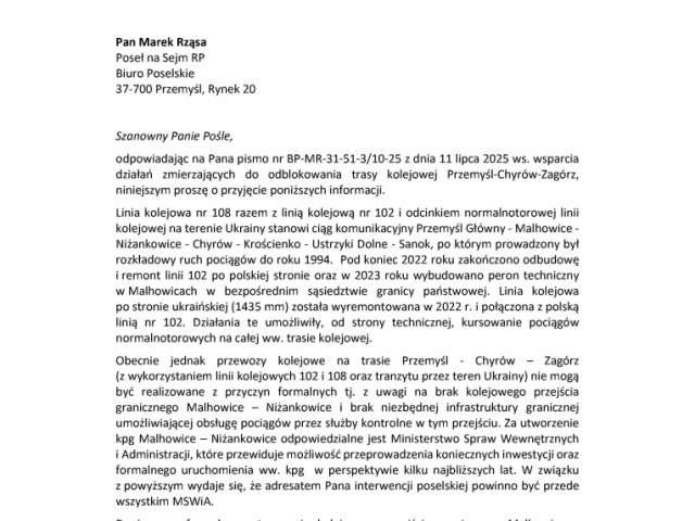 pismo wiceministra Piotra Malepszaka do Posła Marka Rząsy - odpowiedź na interwencję poselską-1 - 0001.jpg