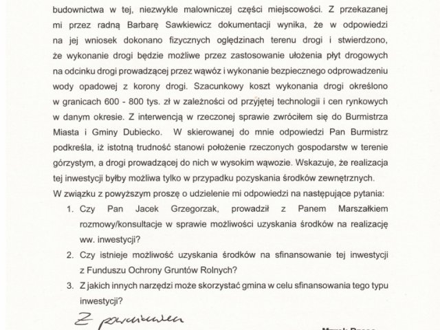 interwencja możliwości uzyskania dofinansowania do wykonania utwardzonej nawierzchni drogi zamieszkałych gospodarstw w Przedmieściu Dubieckim - 0002.jpg