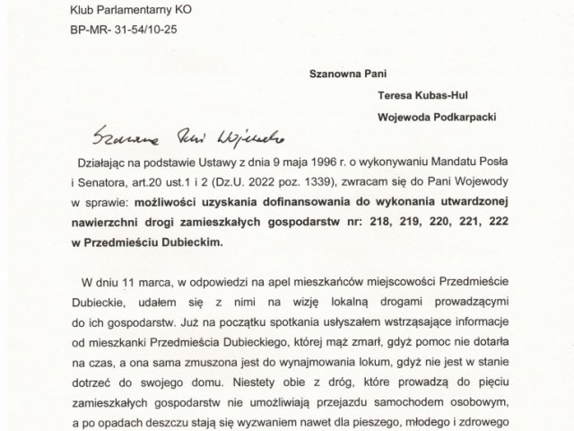 interwencja możliwości uzyskania dofinansowania do wykonania utwardzonej nawierzchni drogi zamieszkałych gospodarstw w Przedmieściu Dubieckim - 0005.jpg