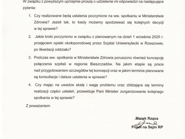 Interwencja w sprawie sytuacji Samodzielnego Publicznego Zespołu Opieki Zdrowotnej w Lesku oraz planów reorganizacji systemu szpitalnej opieki zdrowotnej w rejonie Bieszczad. - 0002.jpg